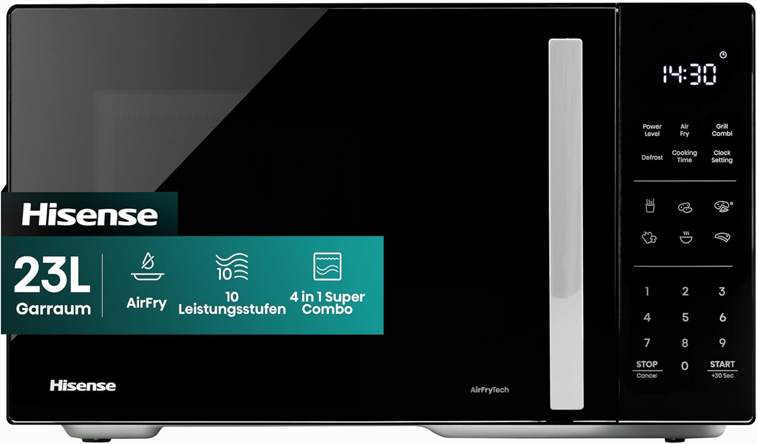 Hisense H23MOBS5HC Microwave / 23 L / 900 W / AirFry / 4 in 1 Super Combination / Memory Function / Multistage Cooking / Auto Programs / 10 Power Levels / Quick Start / Defrost Function / Child Lock / Black