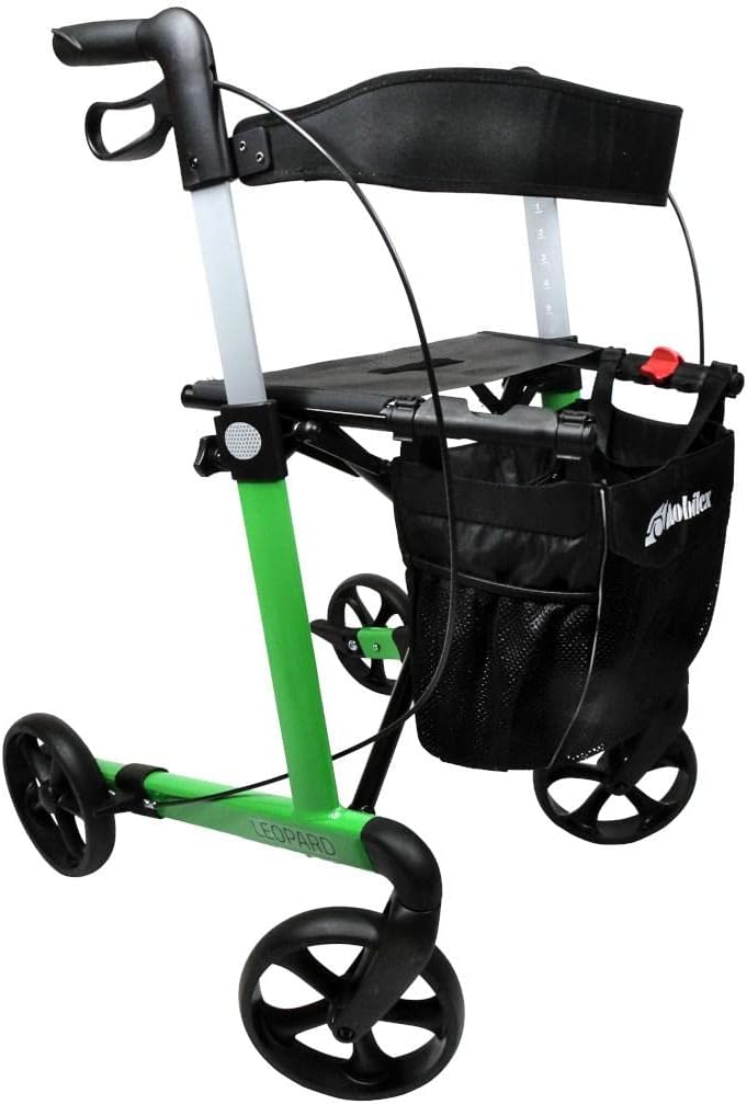 FabaCare Lightweight Leopard, Aluminum Rollator, Lightweight, Foldable, Indoor and Outdoor Use, Full Equipment, Load Capacity 150 kg, Green