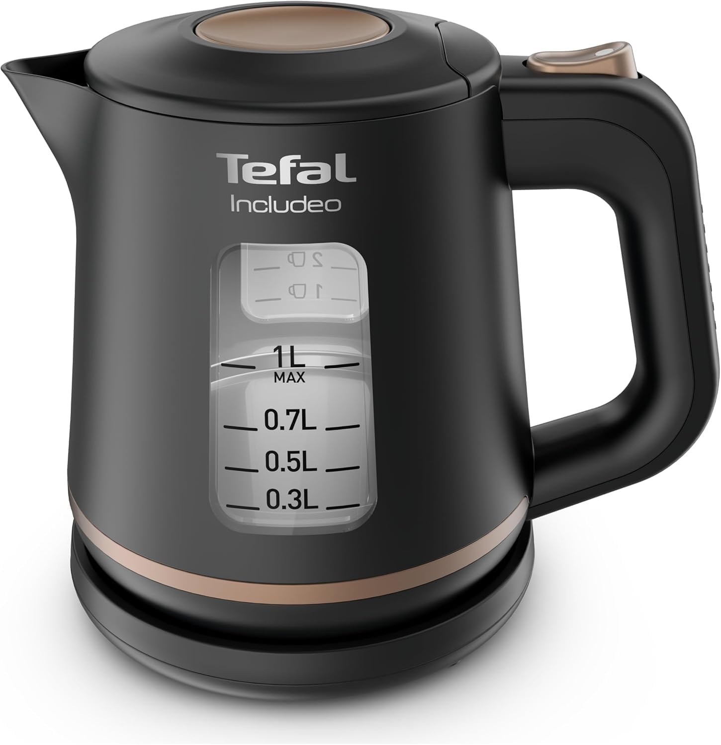 Tefal KI5338 Includeo Kettle Capacity 1 Liter Non-Slip Handle Easy Read Water Level Indicator 360° Swivel Base Removable Filter 2400W 23.3 x 16.6 x 20 cm