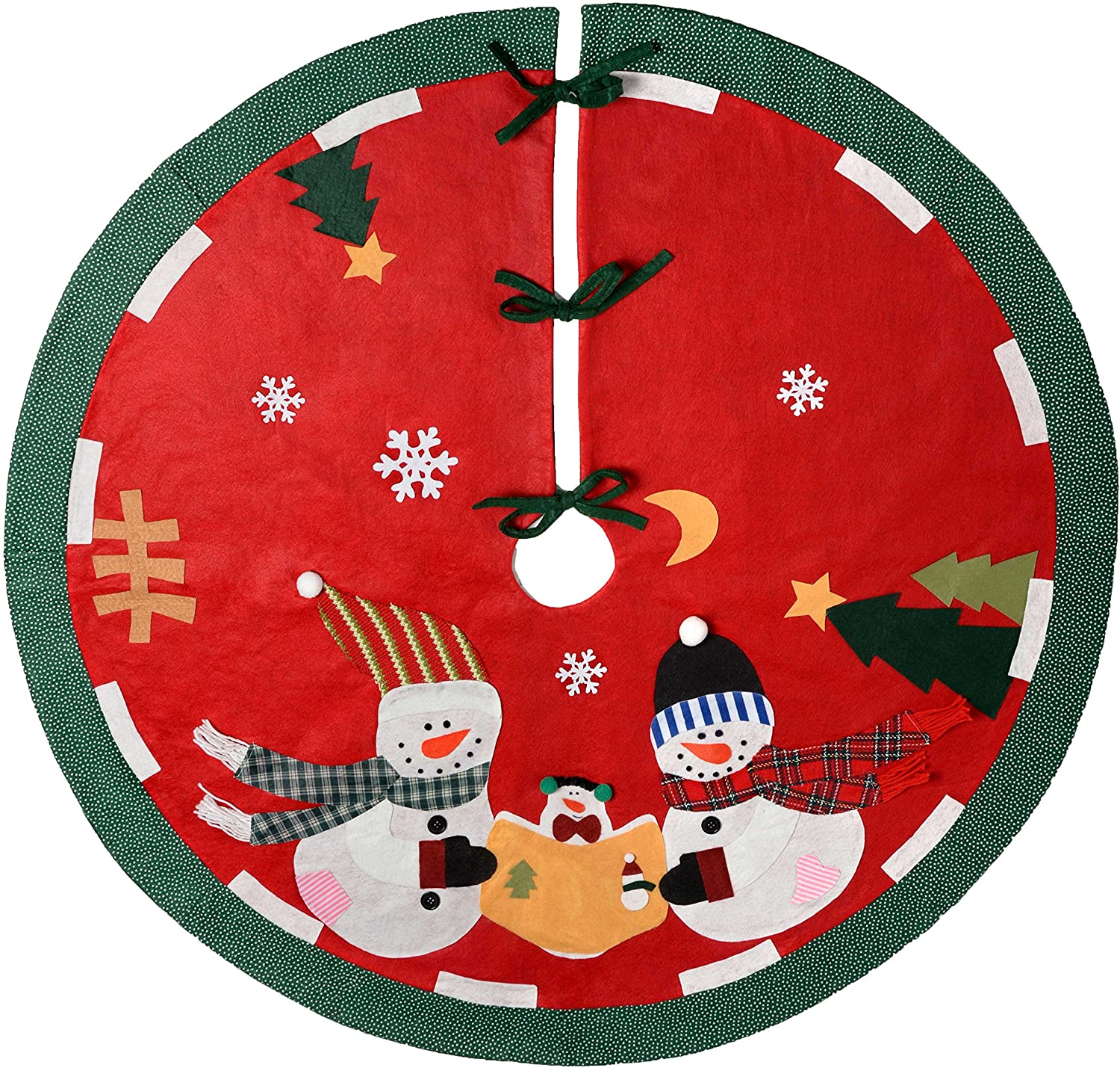 WeRChristmas Large Snowman Family Christmas Tree Skirt Fabric, Multicoloured, 120 cm,