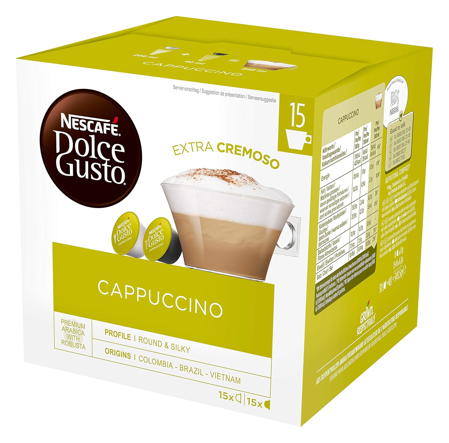 NESCAFE DOLCE GUSTO NESCAFÉ Dolce Gusto Cappuccino XXL Storage Box 30 Capsules (15 Milk, 15 Coffee Capsules), 100% Arabica Beans, Light Coffee Enjoyment with Creamy Milk Foam) Pack of 1 (1 x 30 Capsules)
