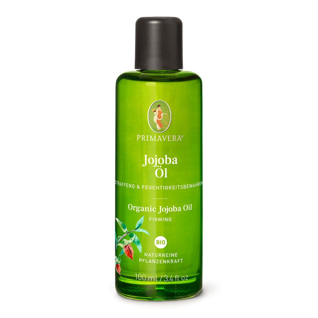 PRIMAVERA Organic Jojoba Oil 100 ml - Natural Plant Power - Glass Bottle - Aroma Oil, Body Oil, Natural Cosmetics - Skin Firming, Firming, Promotes Elasticity - Vegan