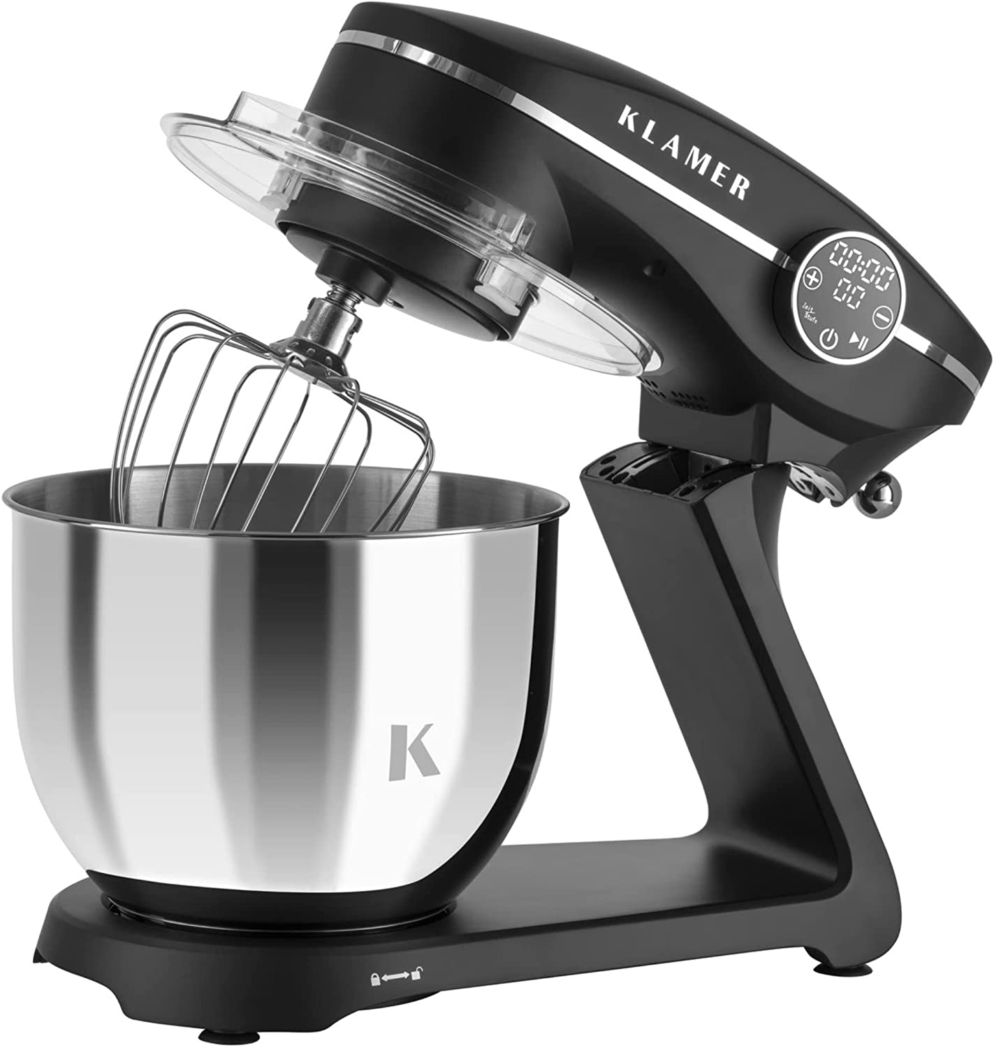 KLAMER Food Processor 1800 W, Kneading Machine with 6 Litre Stainless Steel Bowl, 10 Speed Levels, Whisk, Dough Hook, Whisk and Splash Guard