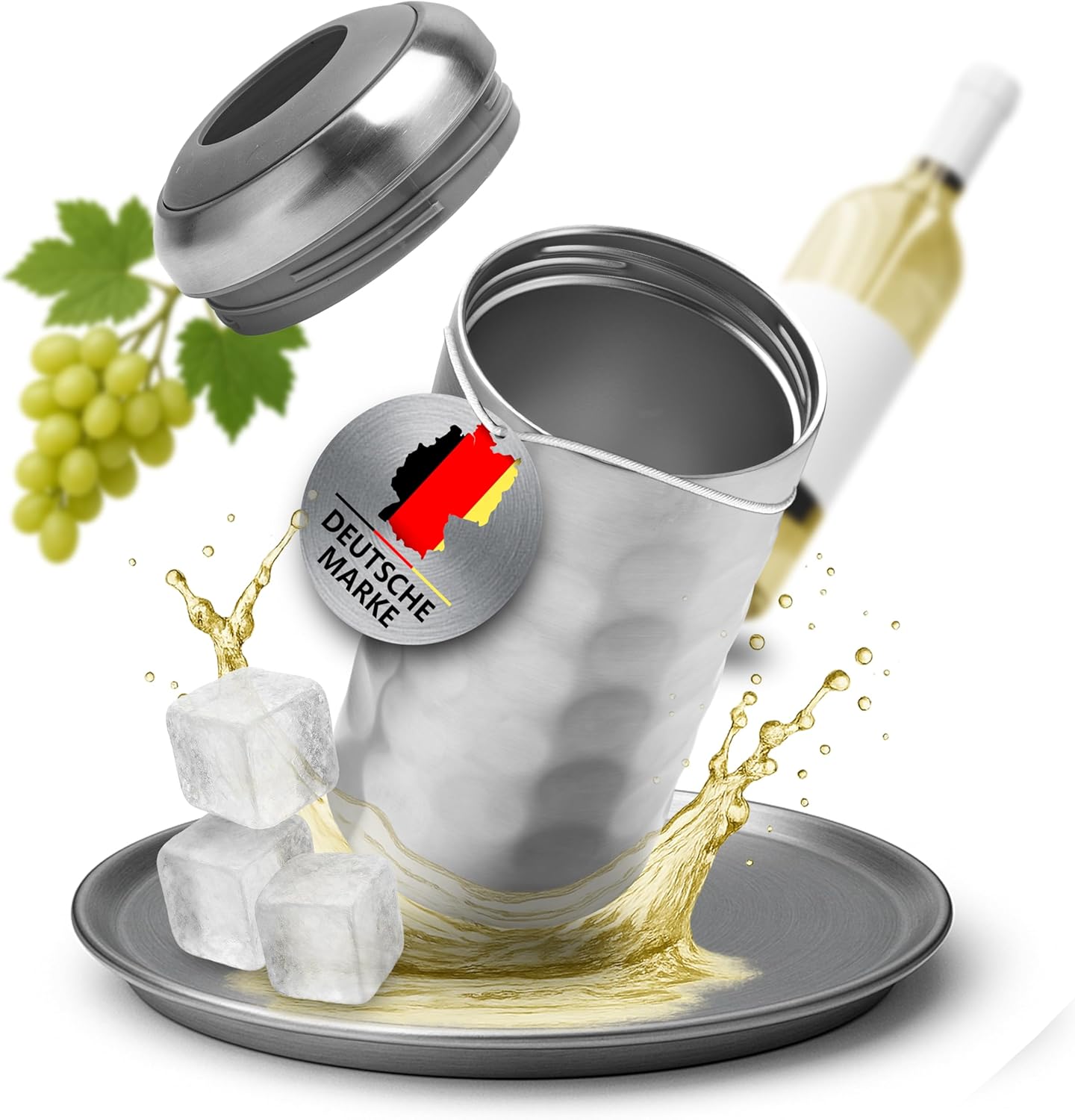Stainless Steel Wine Cooler - Stylish Pouring Directly in the Cooler - Without Ice | Vacuum Insulated Bottle Cooler for Wine, Sparkling Wine, Champagne - Double-Walled (Stainless Steel)
