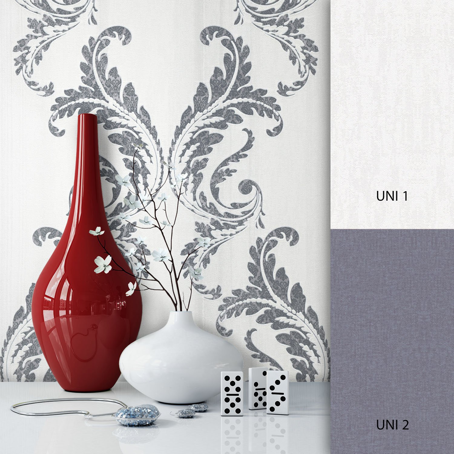 Newroom Design Newroom Baroque Wallpaper White Stripes Non-Woven Modern Design Baroque Wal