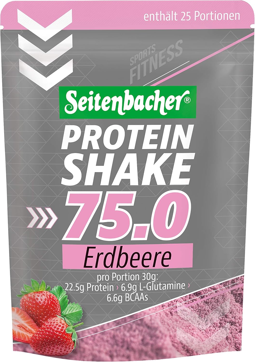 Seitenbacher Casein Protein Shake Powder 75.0, Strawberry, 75% Protein, No Soy, Pure Casein Protein I (1 x 750 g)