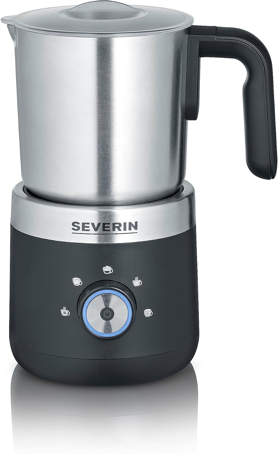 SEVERIN Milk Frother, Electric Milk Frother with Stainless Steel Milk Container, Milk Frother for Cold and Warm Frothing, Black, Silver, Stainless Steel, SM 3588, 2.30