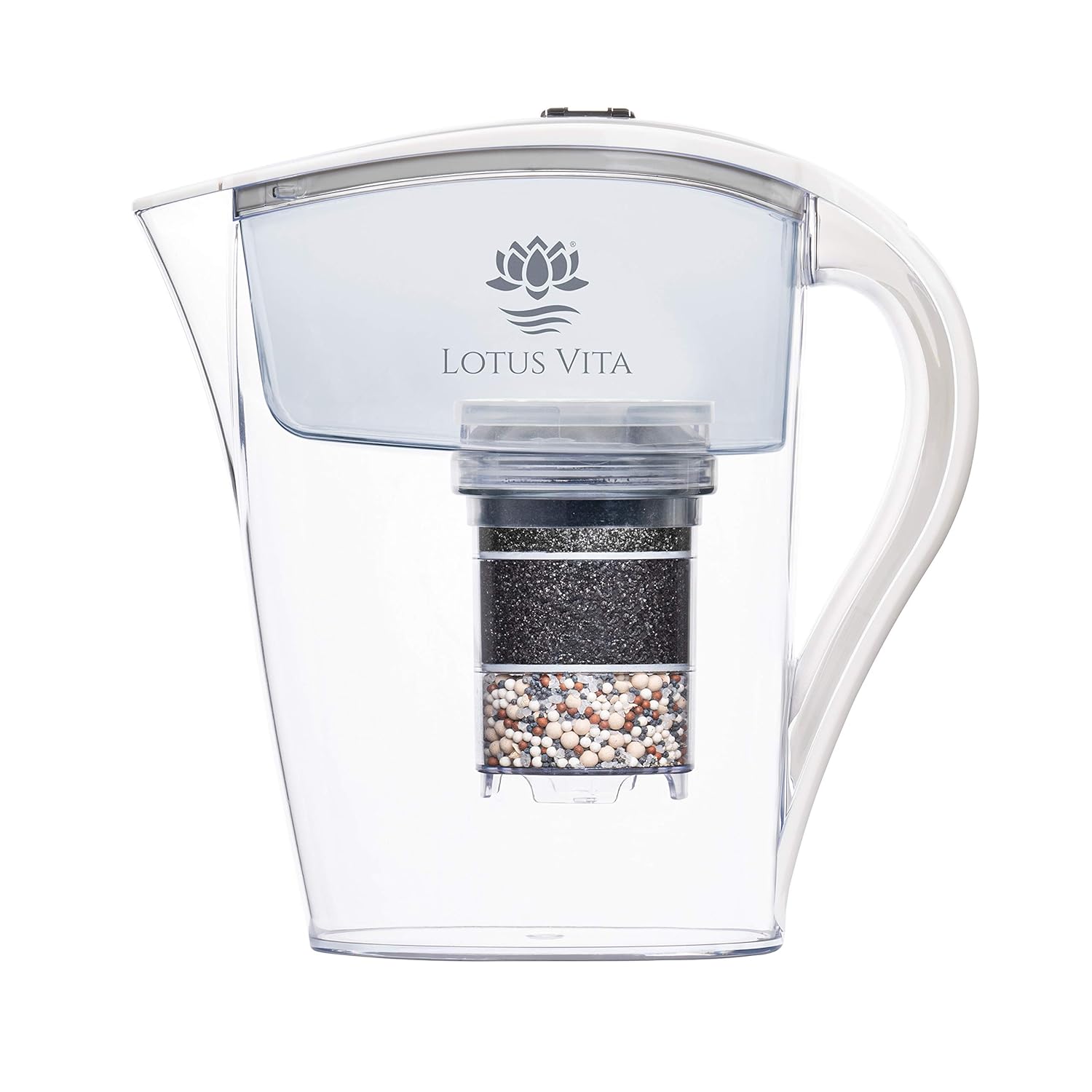 Lotus Vita FAMILY White Water Filter Jug with Cartridge, Reduces Limescale Chlorine Lead from Tap Water with Activated Carbon Ion Exchanger, BPA-Free