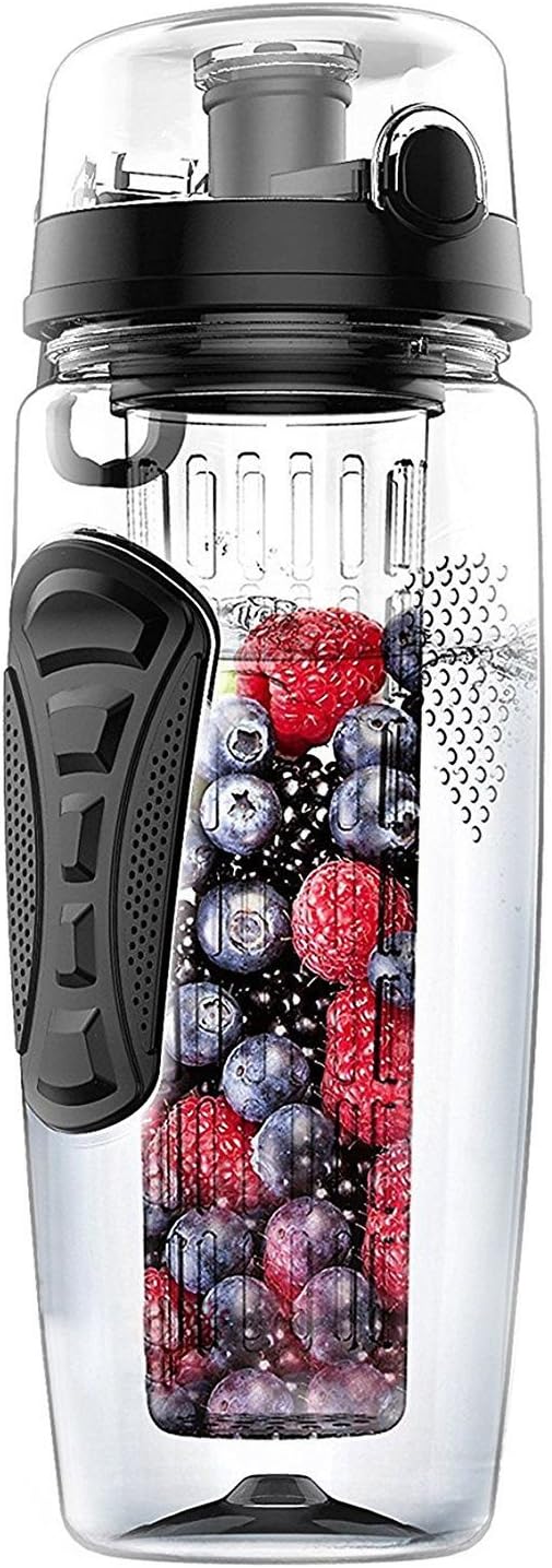 GOSIA 1000 ml / 32 oz Fruit Infusion Infuser Water Bottle Plastic Detox Health - Black