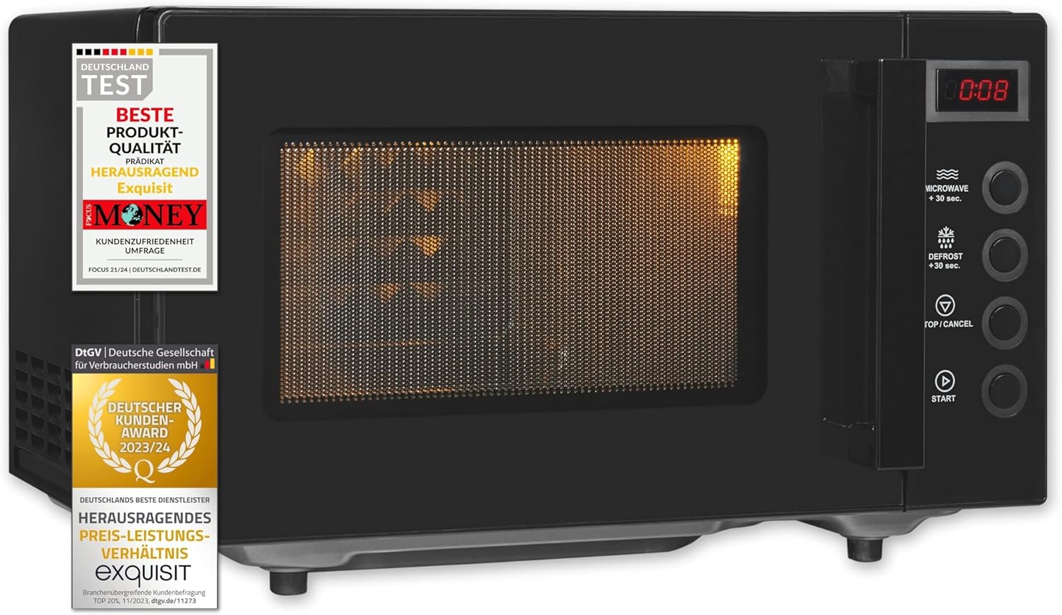 Exquisit Microwave MW7020-F-030DI Black Flatbed Microwave 700 Watt Timer 20 Liters Microwave Small and Space-Saving 5 Power Levels
