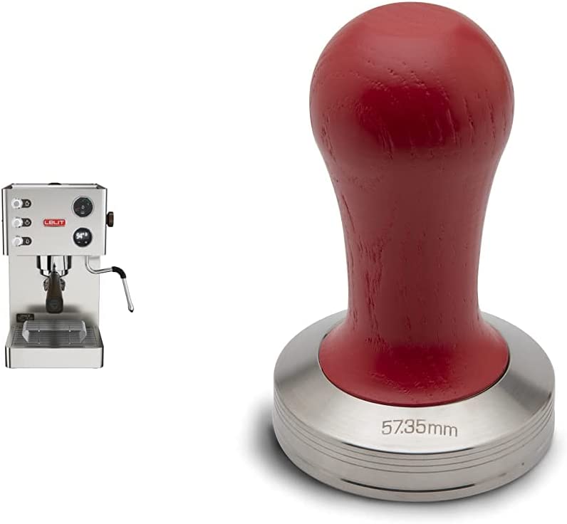 Lelit PL81T Grace & Pla471r Lelit58 Portafilter Espresso Machine Coffee Tamper, Stainless Steel, Red Wooden trading