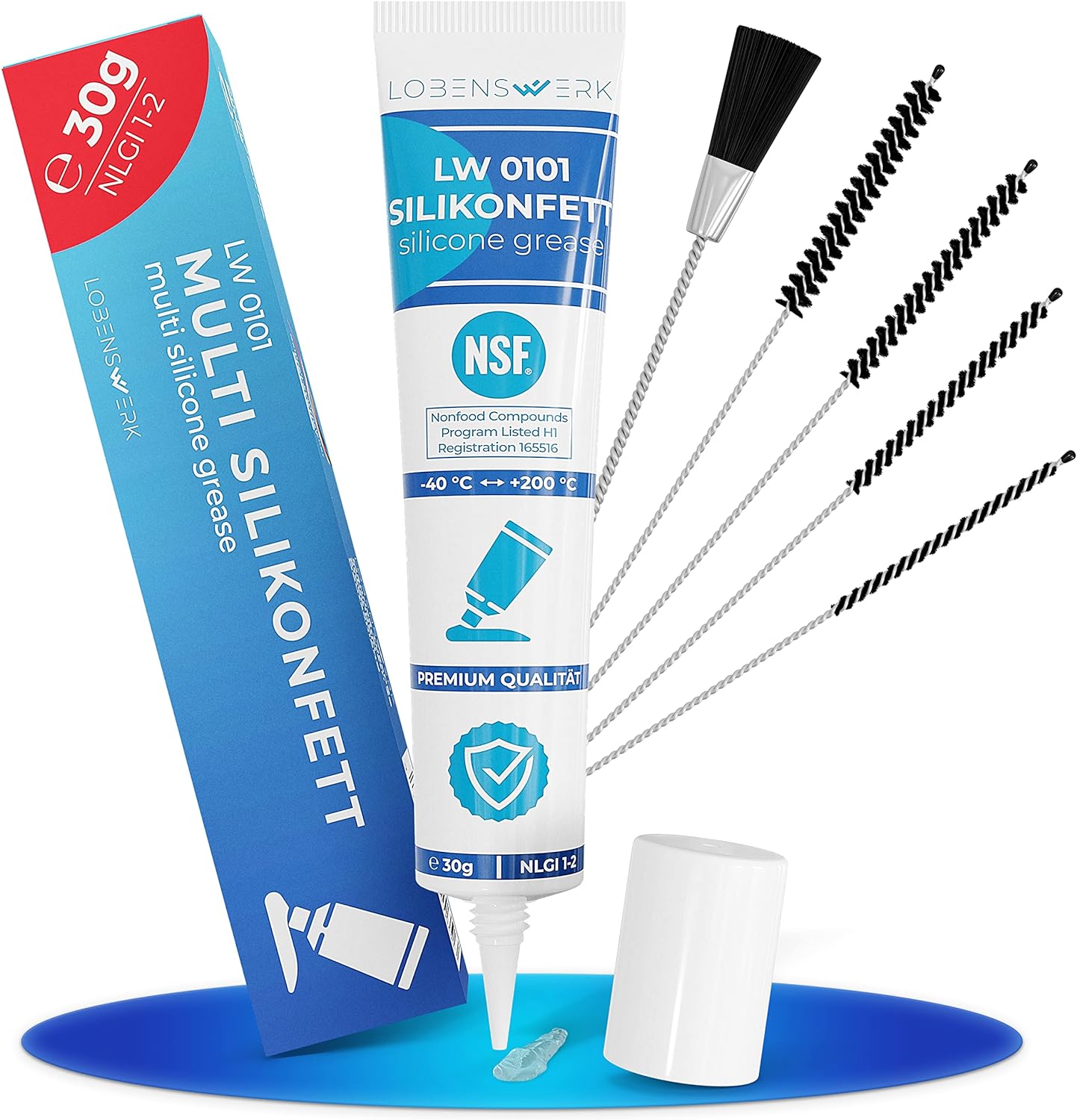 LOBENSWERK Praise work 30 g Silicone Grease for Fully Automatic Coffee Machines [Including Milk Hose Brushes] Grease for Fittings, Seals, O -Rings - Fitting Grease - Universal Application