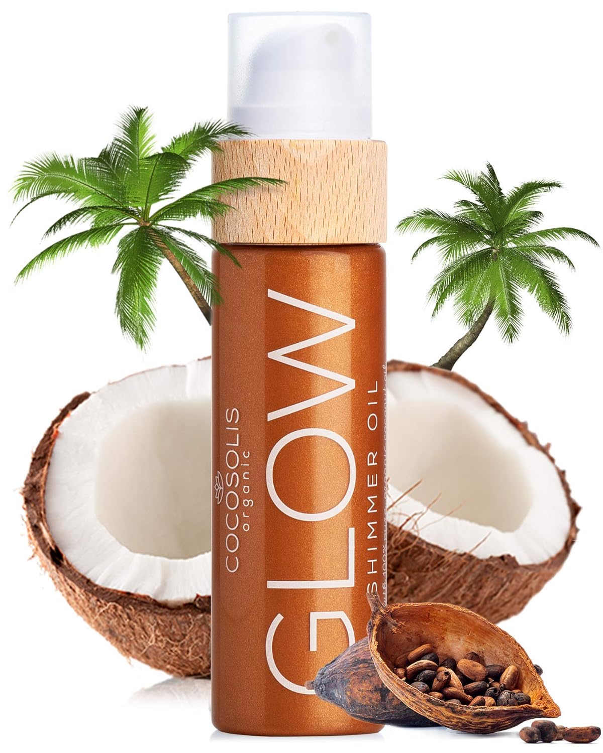 Cocosolis Glow Organic Body Oil, Shimmer Body Oil with Face Glitter, Gives Bronze Shimmer, Organic Natural Ingredients, Biscuit Scent (110 ml)