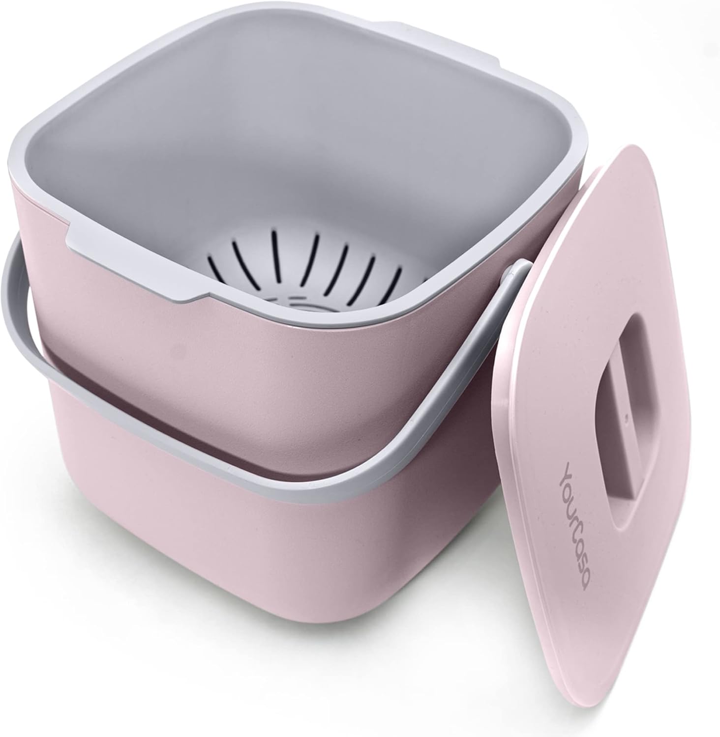 YourCasa Organic Kitchen Waste Bin - 4 L - Compost Bin for Everyday Organic Waste Container - Dishwasher Safe - Odorproof - Strainer - Organic Waste Bin Small with Lid Bucket Organic Waste Container