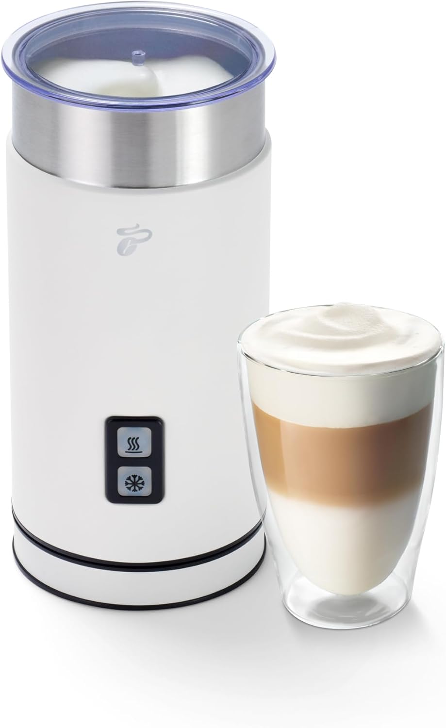 Tchibo Electric Milk Frother, 130ml Capacity, Stainless Steel, Non-Stick Coating, Warm and Cold Milk Frother, for Latte Macchiato, Cappuccino and Cocoa (White)