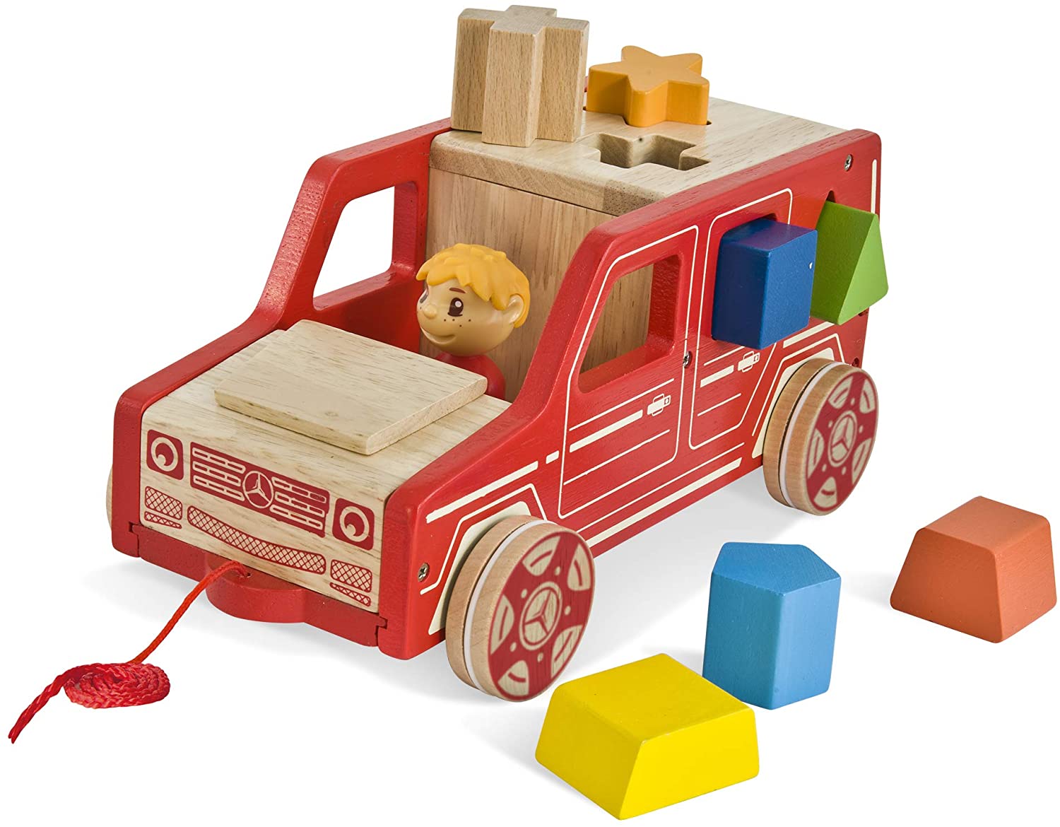 Eichhorn 109475910 Mercedes Steck G-Class Benz Car with 7 Building Blocks and Driver Figure, Shapes, Made from FSC 100% Certified Beech Wood, 24 x 14 cm, from one year