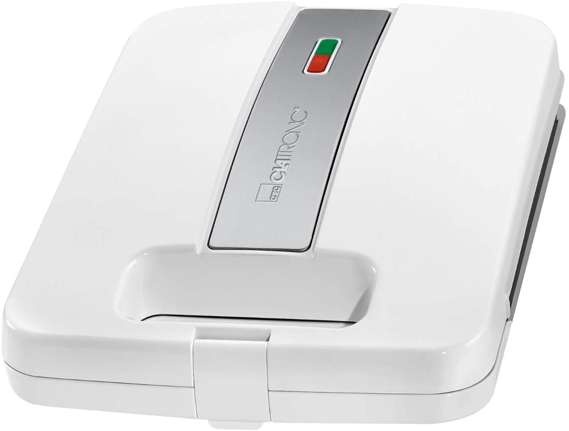 Clatronic ST 3629 Sandwich Maker, Electric Sandwich Toaster, 4 Slices Sandwich Maker, Triangular Sandwich Plates (Non-Stick), Automatic Temperature Control, 1200 Watt, White