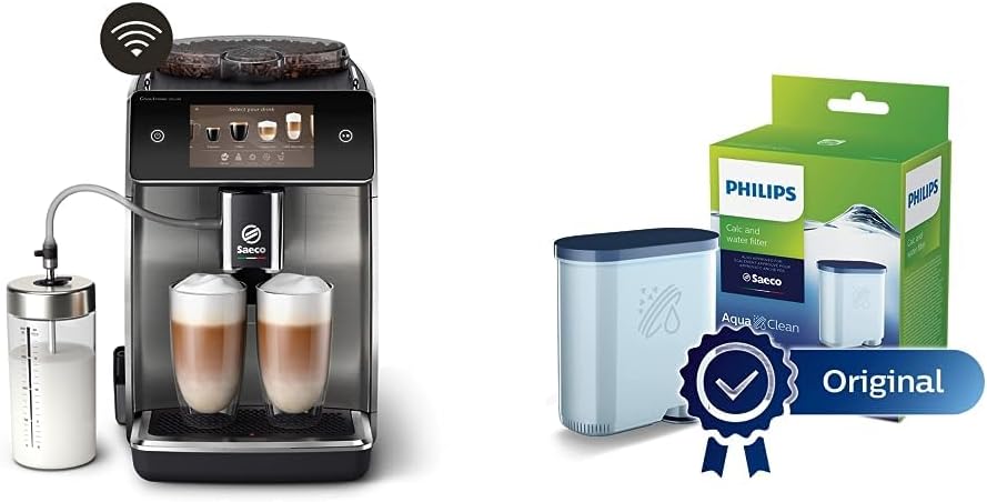 Philips Domestic Appliances Saeco GranAroma Deluxe Fully Automatic Coffee Machine - WiFi Connectivity, 18 Coffee Specialities, Intuitive Touch Display, 6 User Profiles, Ceramic Grinder, 44.8 x 26.2 x 38.3 cm (SM6685/00)