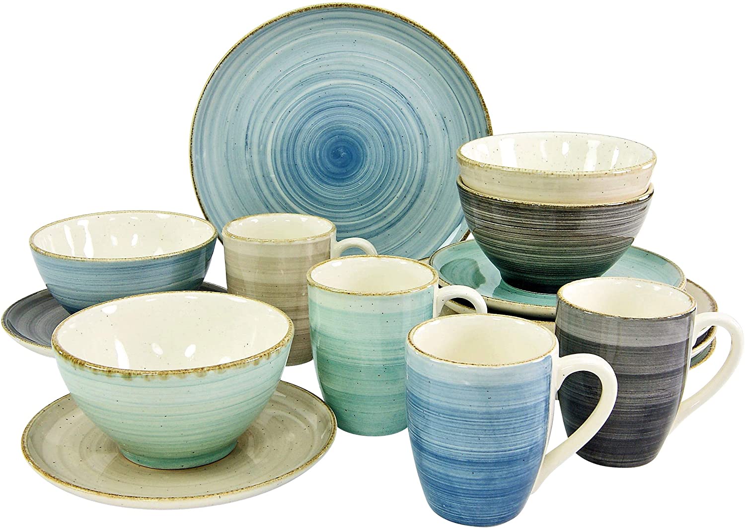 CreaTable, 20700 Brush Nordic Series Crockery Set 16 Pieces Multi-Coloured