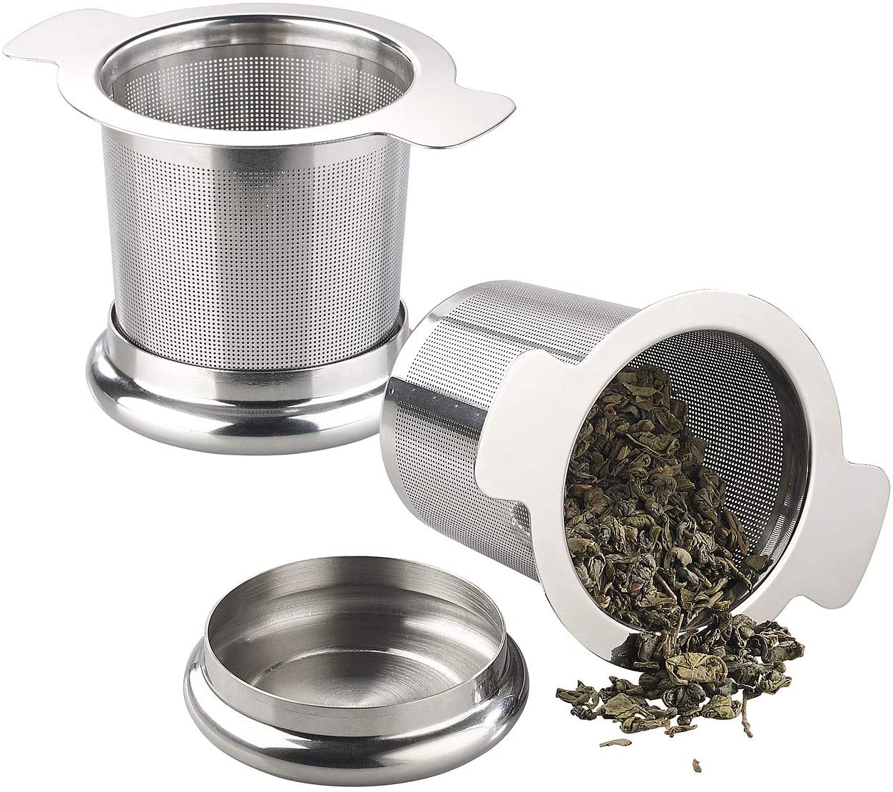Rosenstein & Söhne Tea Filter: Set of 2 Premium Stainless Steel Tea Strainer Micro Etched with Lid for Cups (Teapot Strainer)