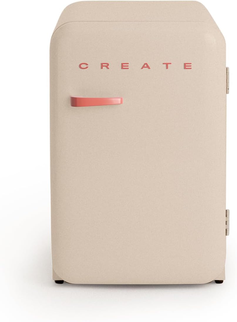 CREATE Retro Fridge 83.5 Terracota Fridge in Sand, Terracotta Handle / 98 W, Low Consumption, 2 Shelves, Temperature Control, Bottle Holder, 56 x 54 x 84 cm