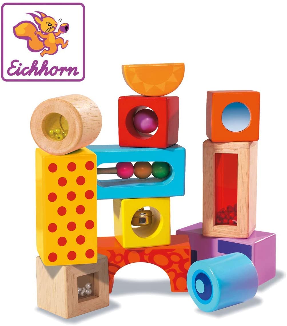 Eichhorn Wooden Sound Blocks 12 Colourful Printed Sound Blocks With Differe
