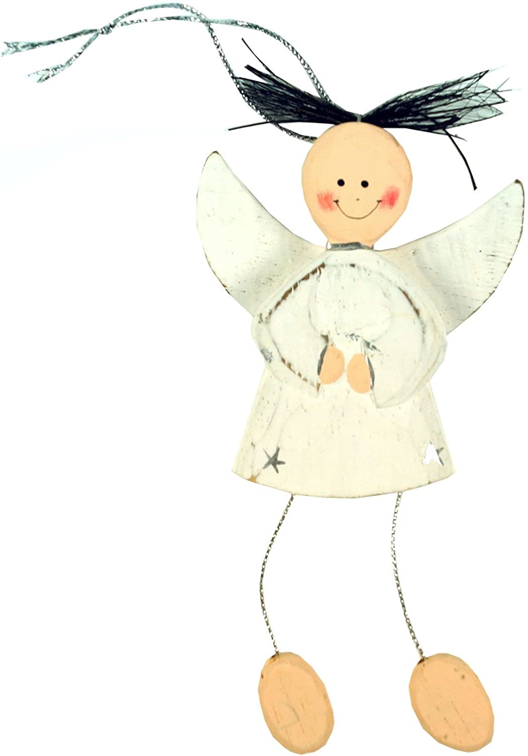 Guru-Shop Guru Easter Decoration Shop Painted Wooden Angel – 3/Christmas, White
