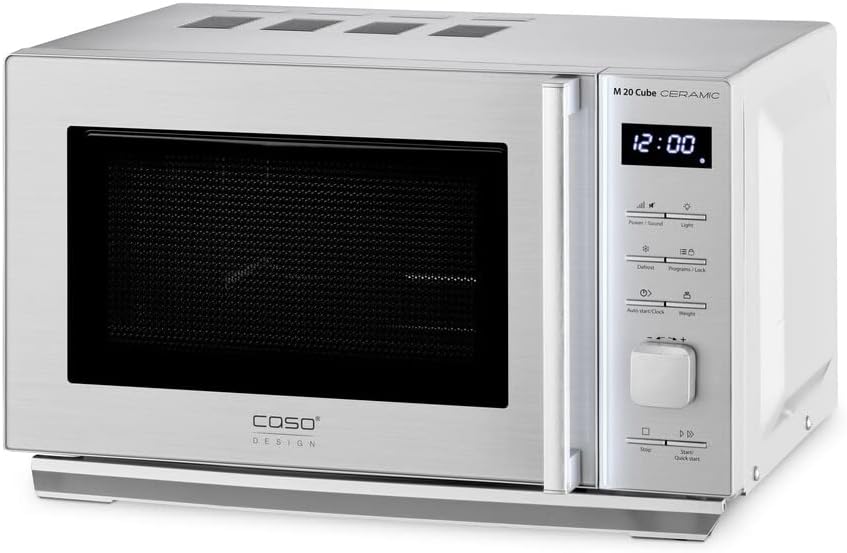 CASO M 20 Cube Ceramic Microwave with Ceramic Base, No Turntable Required, 20 Liters, 800 Watt, 10 Power Levels, Integrated LED Light Bar, with LED Light Bar