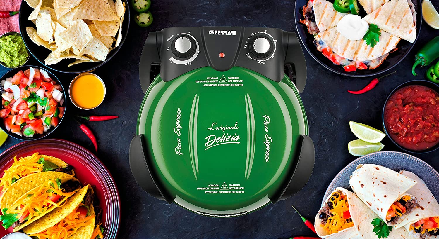 G3Ferrari G3 Ferrari G10006 Pizza Extremely Pleasure, Oven Pizza, 1200 W, 400 °C, Rock Fireproof (Diameter 31 cm), Timer 5 Inches, Cookbook Included, Green
