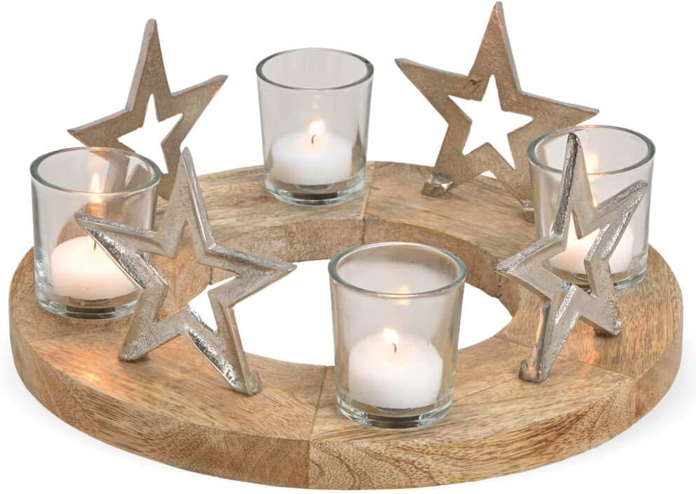 matches21 HOME & HOBBY Matches21 Advent Wreath Advent Arrangement Wooden With Metal Stars And Glas