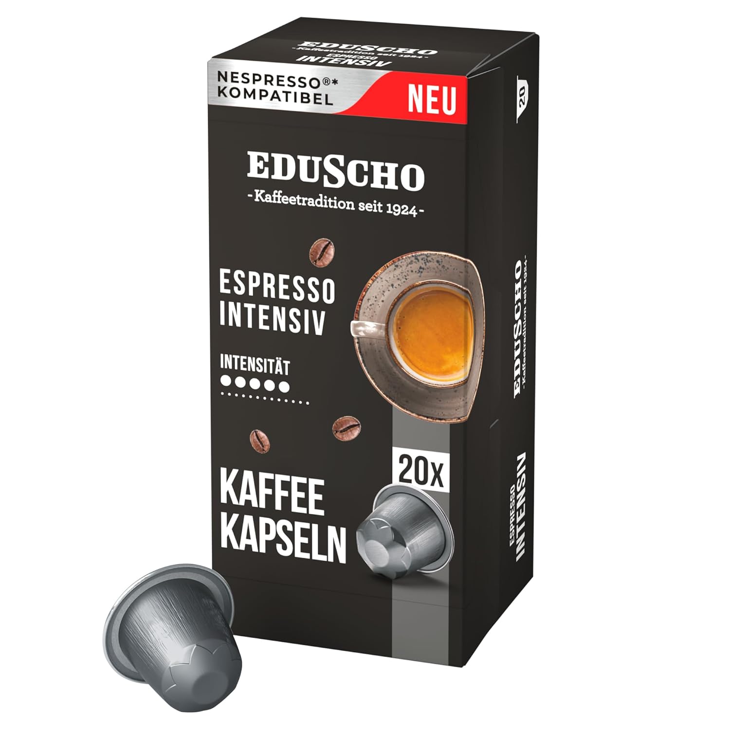 Tchibo Eduscho Espresso Intensive Coffee Capsules, Pack of 20, Compatible with Nespresso, Dark Roasting, Strong and Characterful in Taste, Sustainable & Fair Trade
