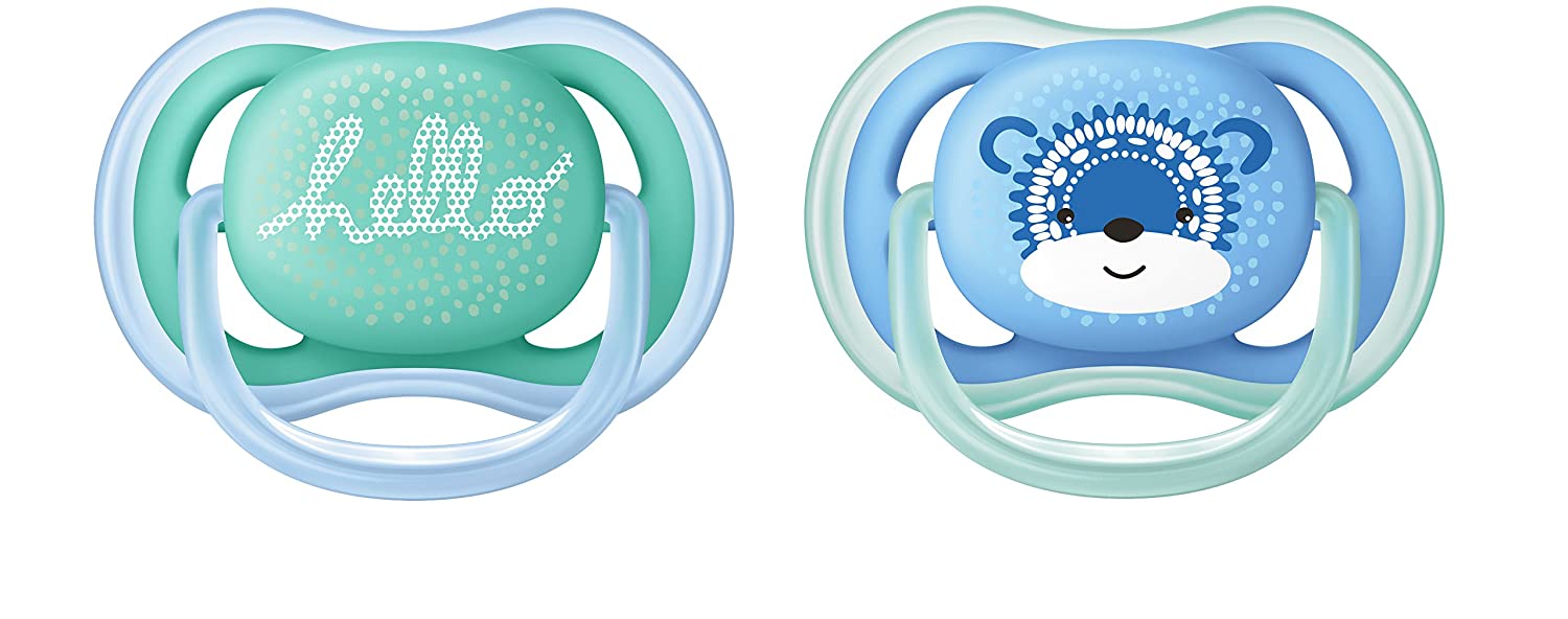 Philips Avent Ultra Air Soothers for Infants between 6-18 Months - Maximum Air Circulation - Twin Pack with Motif Boys