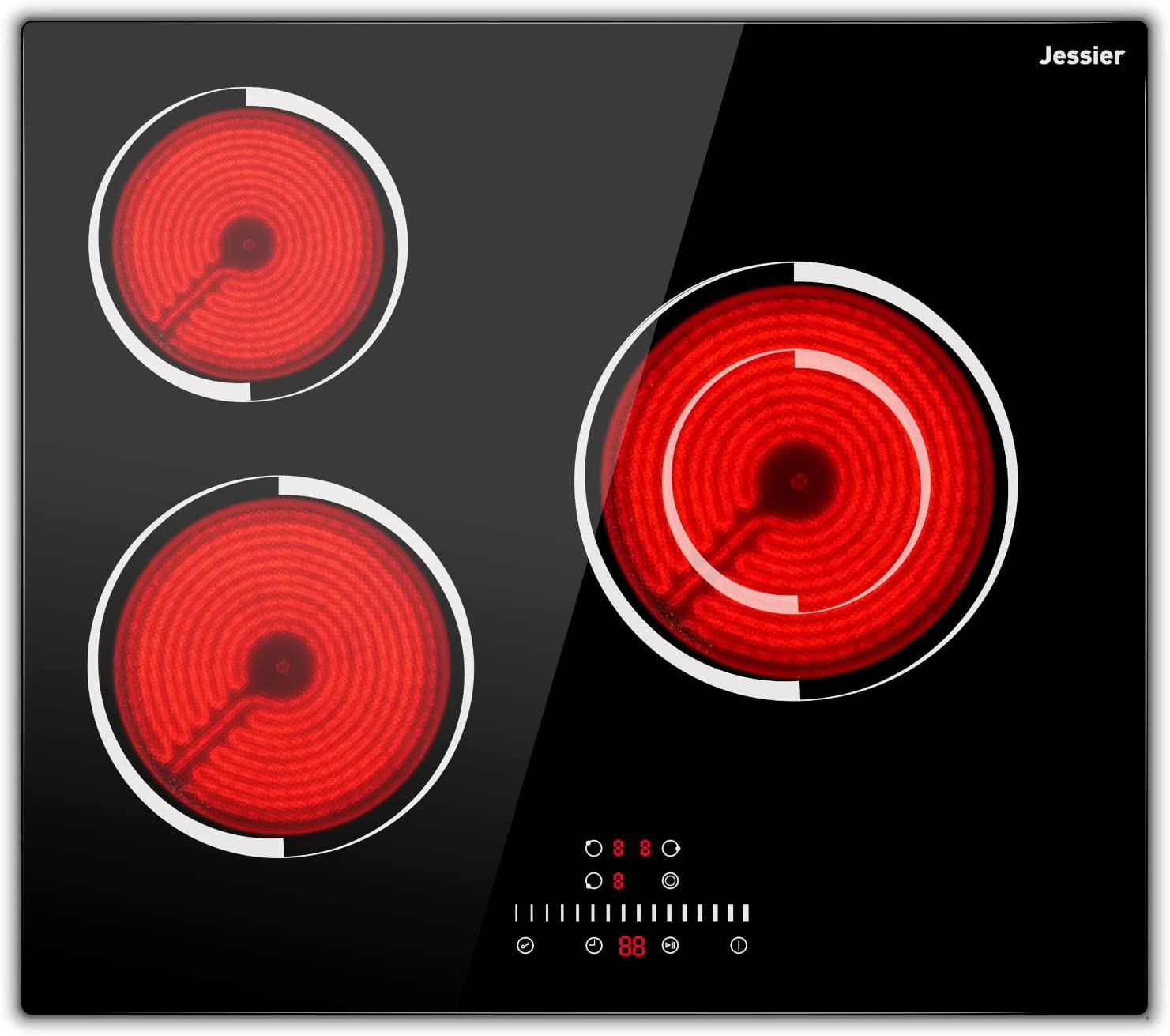 Jessier Ceramic hob 3 plate glass ceramic hob with 9 power levels, child locks, sensor touch control, 5200 W