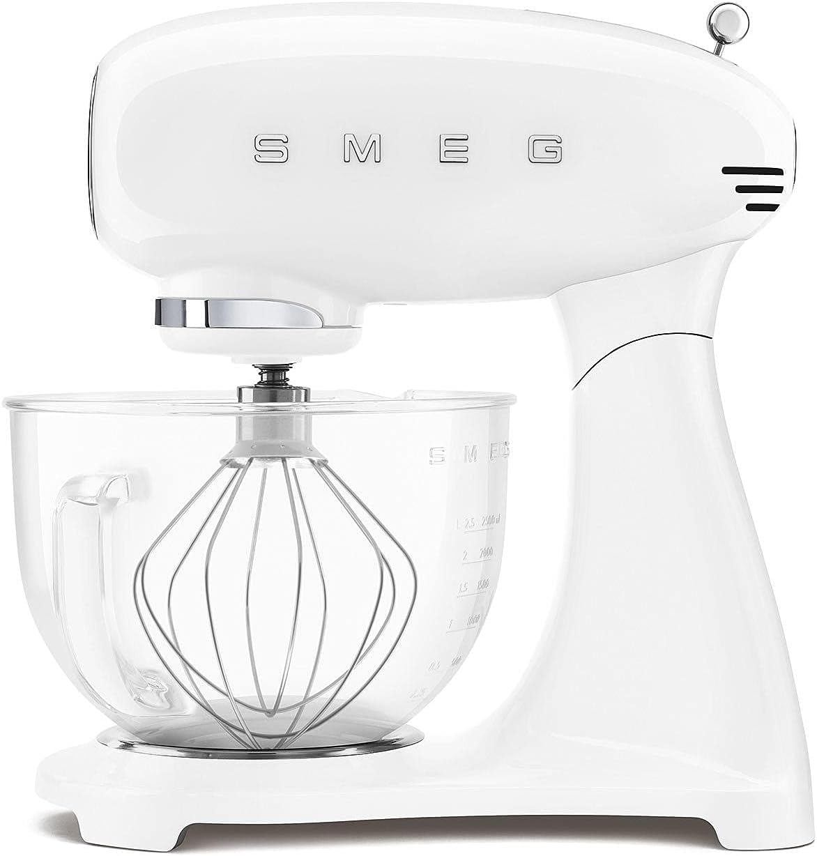 Smeg Store Smeg, SMF13WHEU Planetary Mixer, 10 Speed Settings, Soft Start Function, 4.8L Glass Bowl, Motor Lock with Accessories, 800W, White