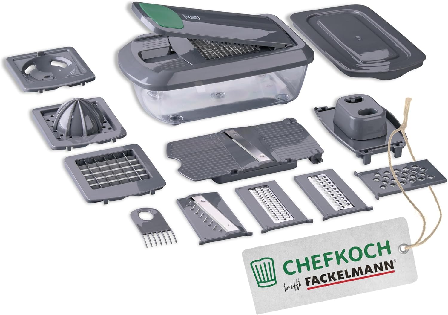 FACKELMANN Chefkoch Multi-Purpose Vegetable Cutter 16 Pieces - The Multi-Tool for the Kitchen is Cutter, Dicer, Slicer, Chopper and Kitchen Cutter in One Set - Multi-Cutter for Vegetables
