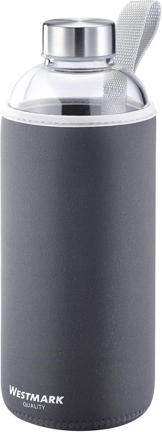 Westmark Drinking Bottle, Made of Glass With Print, Incl. Protective Cover, 550 ml, Glass, Silicone, Rubber, Bisphenol A-Free