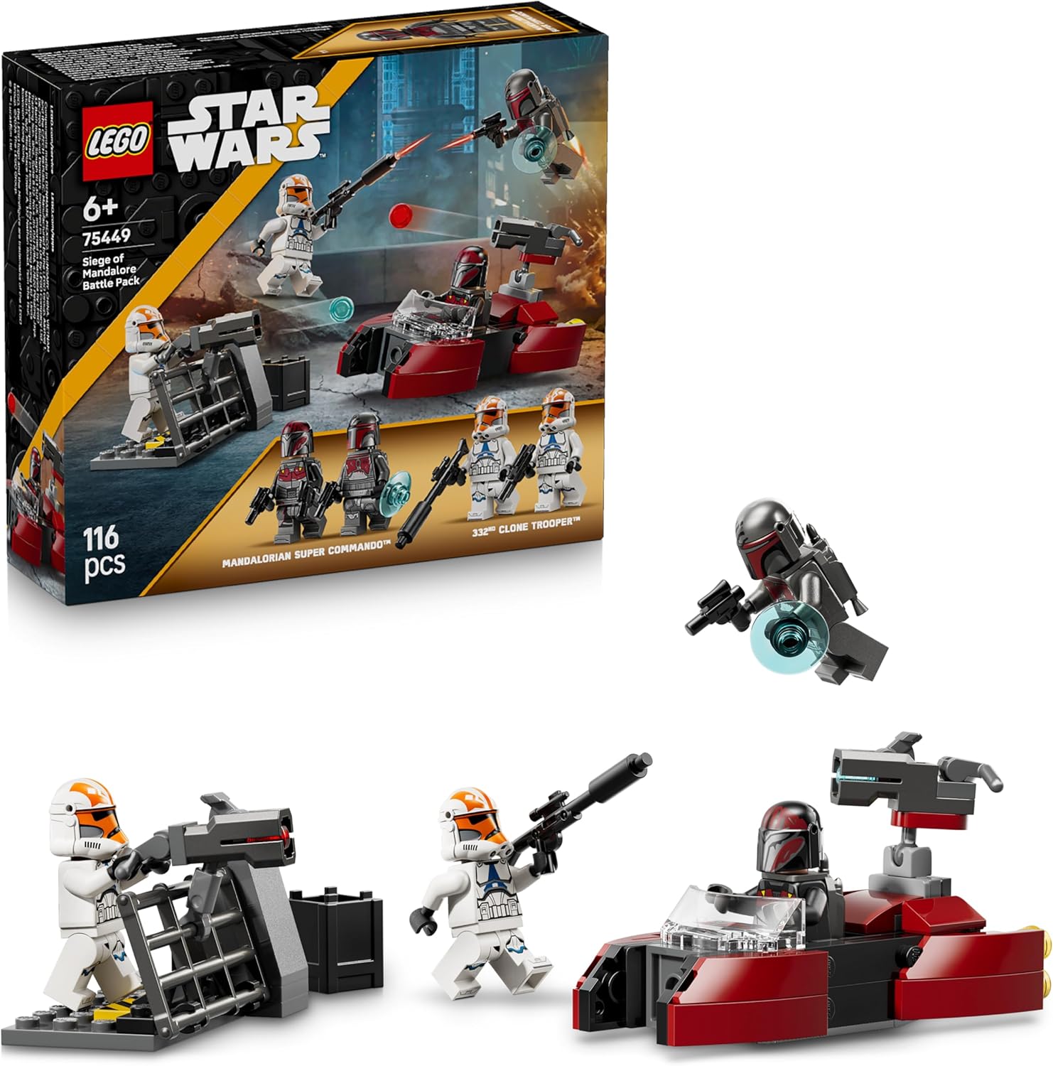 LEGO Star Wars 75449 Siege of Mandalore Battle Pack - Action Toy with 2 Mandalorian & 2 Clone Trooper Mini Figures as well as Speeder Bike & Blasters - Gift for Children from 6 Years and Fans