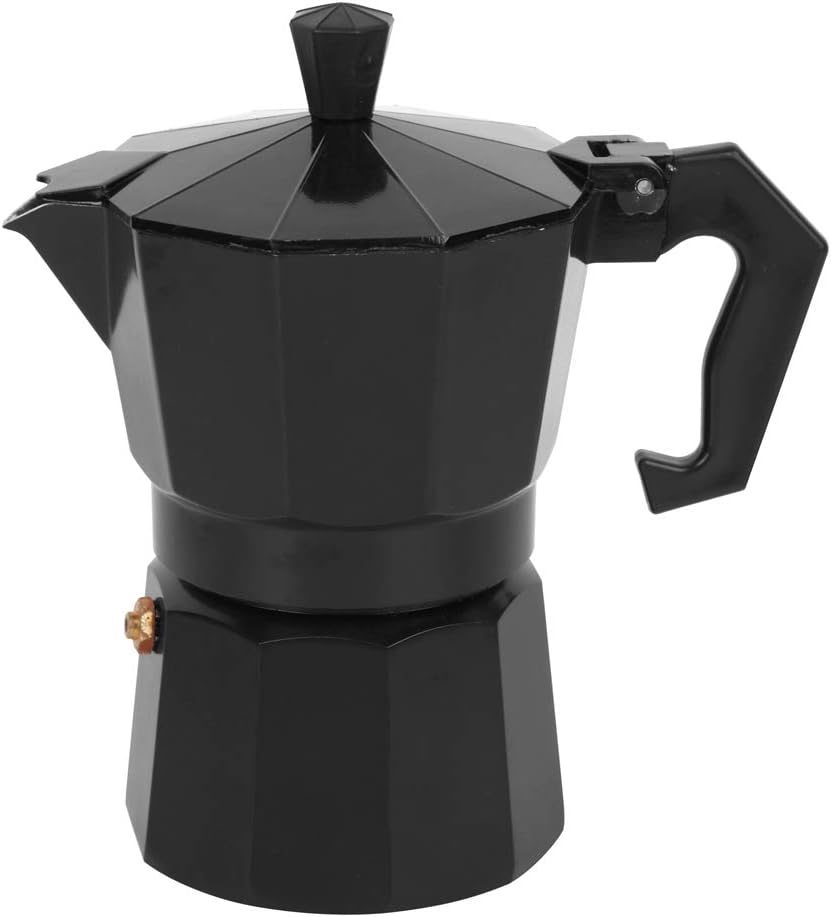 WAKECTS Espresso Maker 3 Cup Classic Italian Aluminum Coffee Maker Hobby Coffee Maker with Antih Anti-Scald Handle for Kitchen Camping Office 150ml (Black)