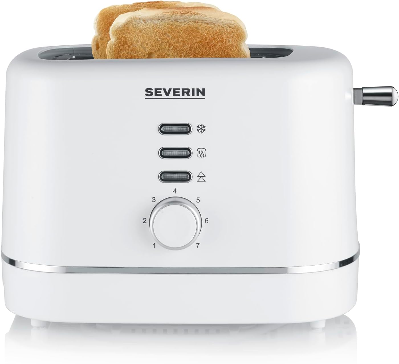 SEVERIN Automatic Toaster, for 2 Slices, Stainless Steel Bun Attachment, Warm-up & Defroster Function, Adjustable Browning Level, Auto Shut-Off, 850 W, White, AT 4324