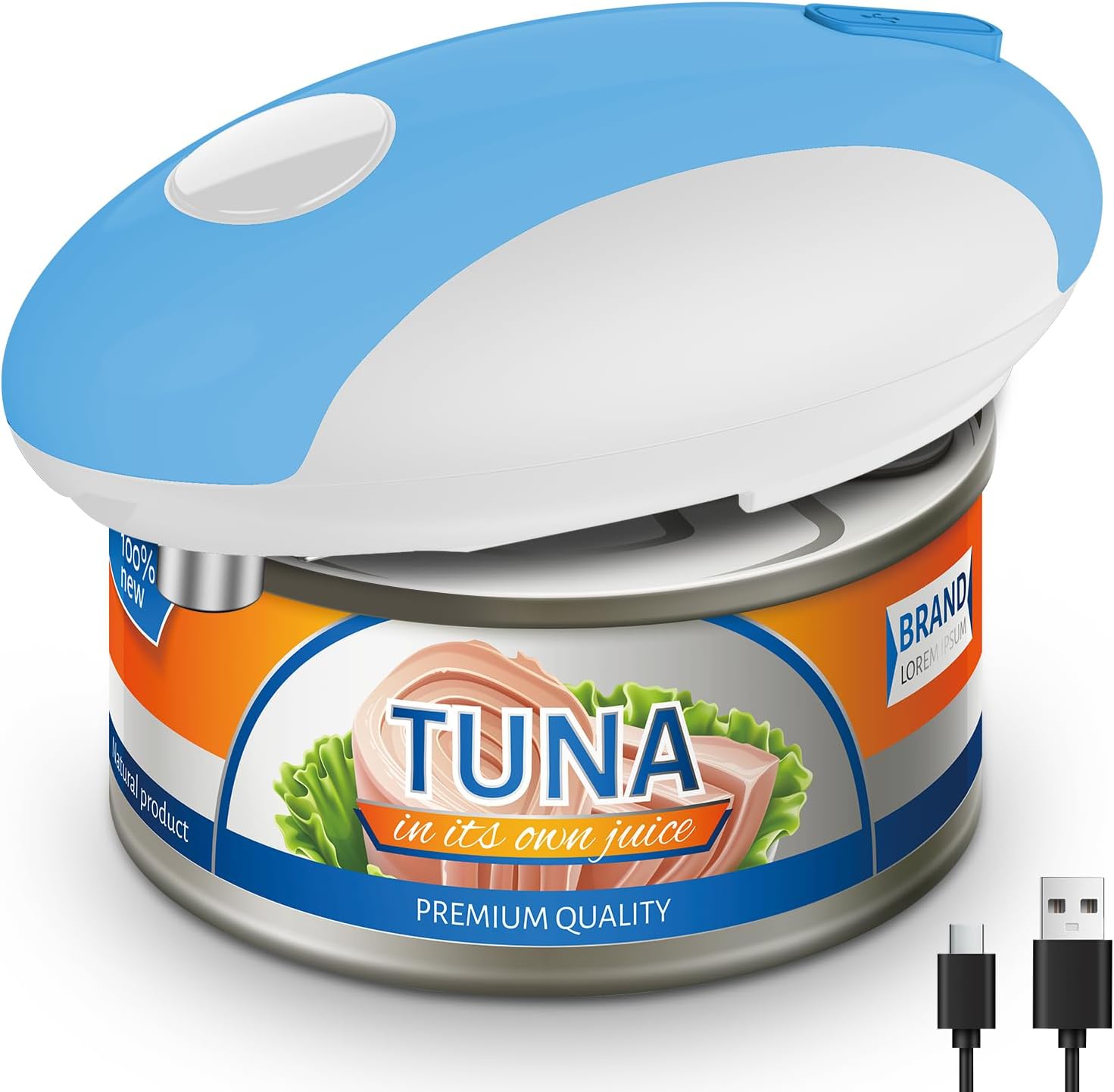 Blue Rechargeable Electric Can Opener – One-Touch Automatic Operation, Magnetic Lid Holder & Smooth Edge Cutting, Cordless & Easy to Use for Seniors, Works with All Standard Cans