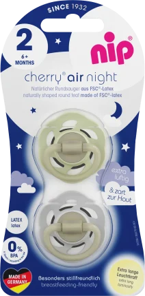 NIP Schnuller Cherry Air Night Latex gray/green, size 2, from 6 months, 2 hours