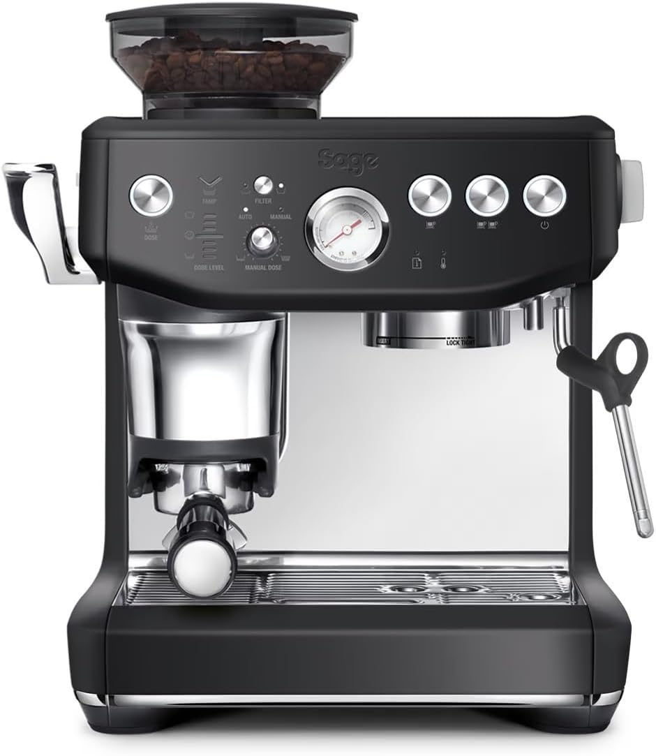 Sage - The Barista Express Impress - Coffee Machine with Manual Milk Frother & Integrated Grinder - Intelligent Dosage, 25 Grinding Settings - Black Truffle