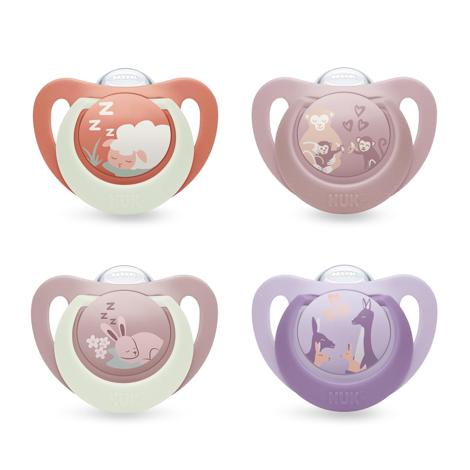 NUK First Choice Day & Night Baby Dummies | 6-18 Months | Orthodontic Dummies that Glow in the Dark | Soothes 99% of Babies** | Assorted | Pack of 4