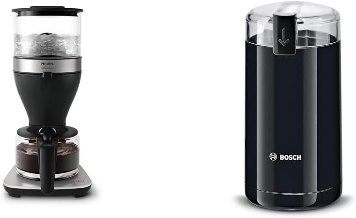 Philips Domestic Appliances Philips Drip Coffee Maker - 1.25 Litre Capacity, Up to 15 Cups, Boil & Brew, Black/Silver (HD5416/60) & Bosch Home Appliances TSM6A013B Coffee Grinder, Black