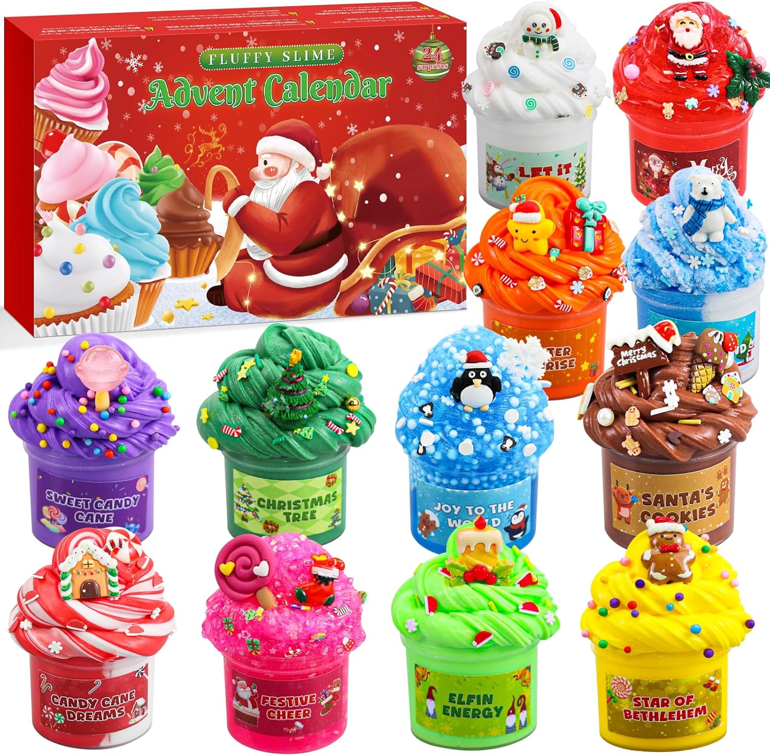 Slime Advent Calendar 2025 for Children - 24 Days Christmas Calendar with Fluffy, Butter & Clear Slime Set, DIY Christmas Surprises Gift for Girls and Boys