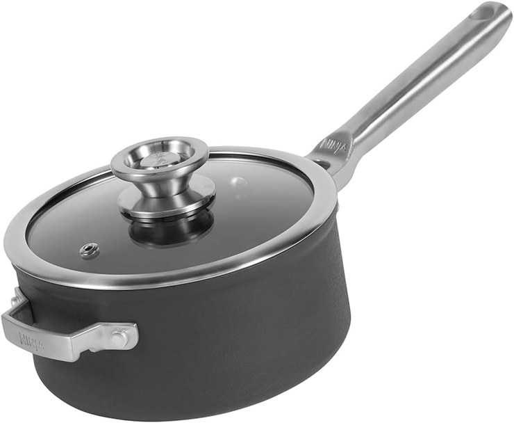 Ninja Foodi ZEROSTICK 16 cm Saucepan with Lid, Non-Stick Coating, Hard Anodized Aluminum, Suitable for Induction Cookers, Oven and Dishwasher Safe, Stackable and Space-Saving, Gray C50216EU