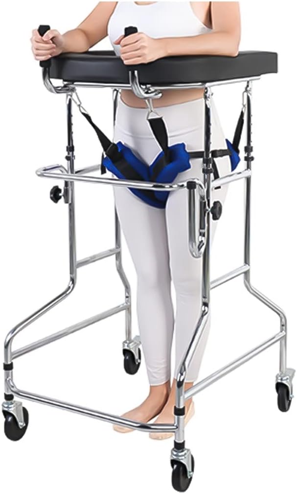 MGCtech Upright Walker, Walker for Adults, Robust, Height-Adjustable Walking Aid with 4 Lockable Universal Wheels, Seat Cushion, Armpit (S: 100-125 cm-A)