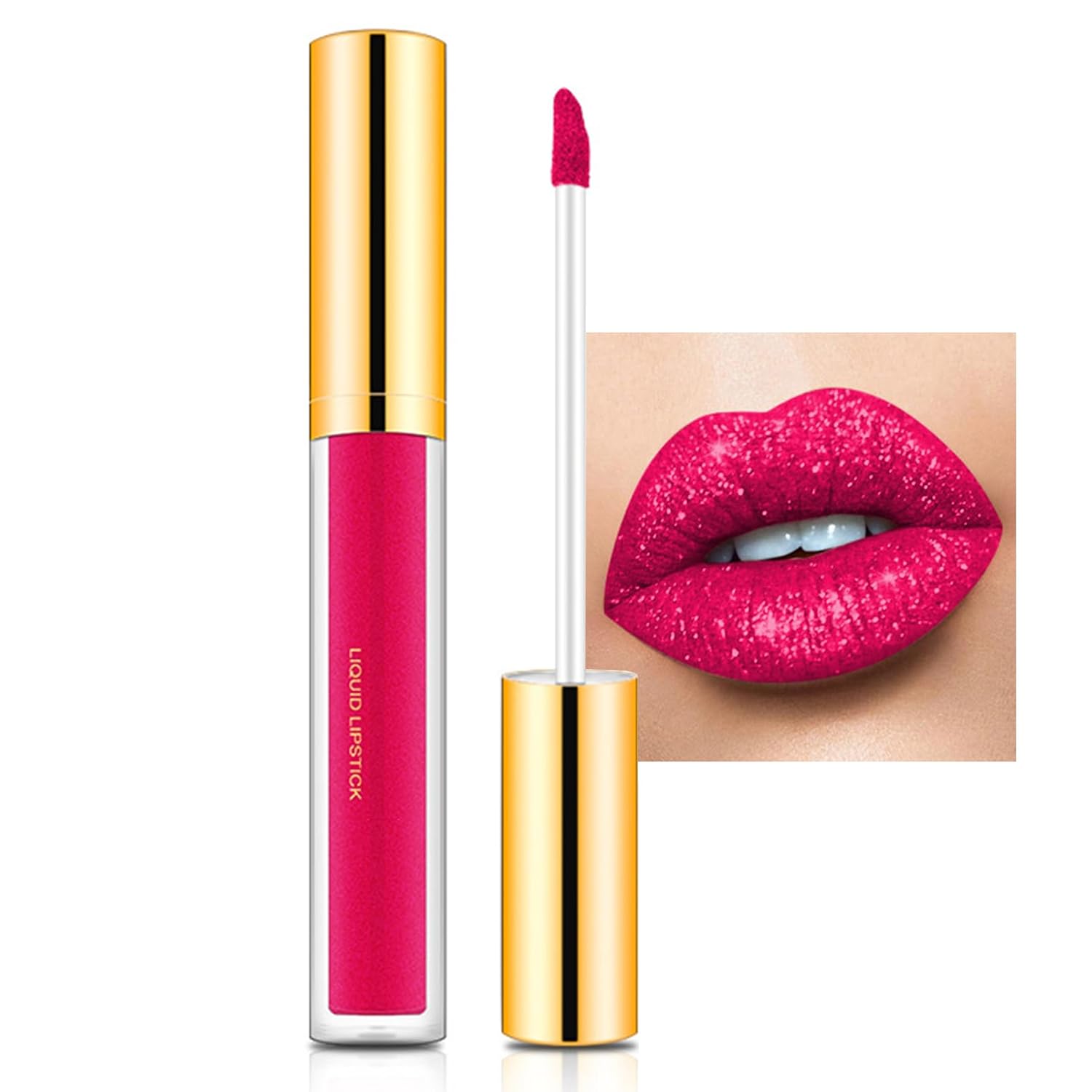 EONFAVE Glitter Lipstick Liquid, Neon Pink Liquid Lipstick with Diamond Sparkles, Lip Gloss Full Matte & Bright Colors, Waterproof & Quick-Drying Lip Gloss, Long-Lasting & Silky Lip Makeup