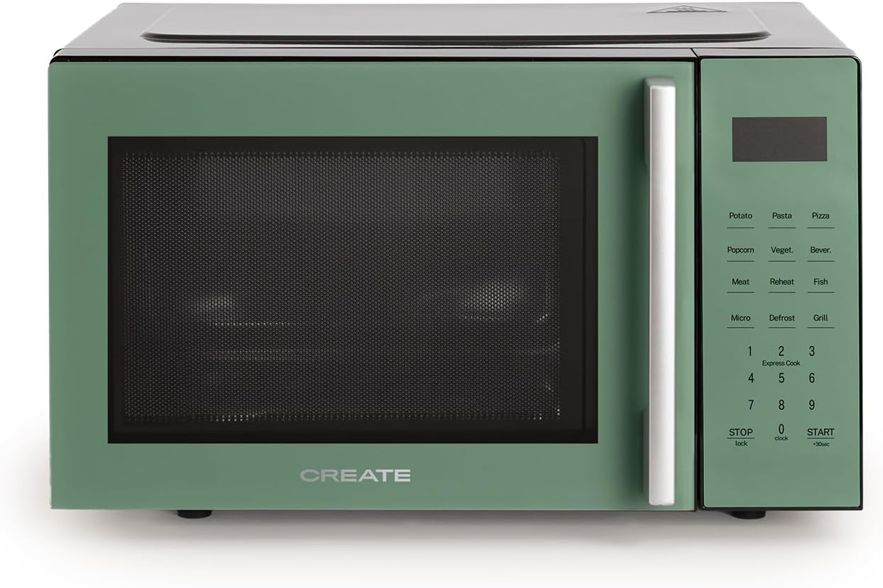 CREATE Microwave Studio Microwave with Grill Function and Oven Sage Green Capacity 23 L Turntable Diameter 28.5 mm 10 Power Levels 8 Automatic Programs 3 Grill Modes LED Display 1000 W