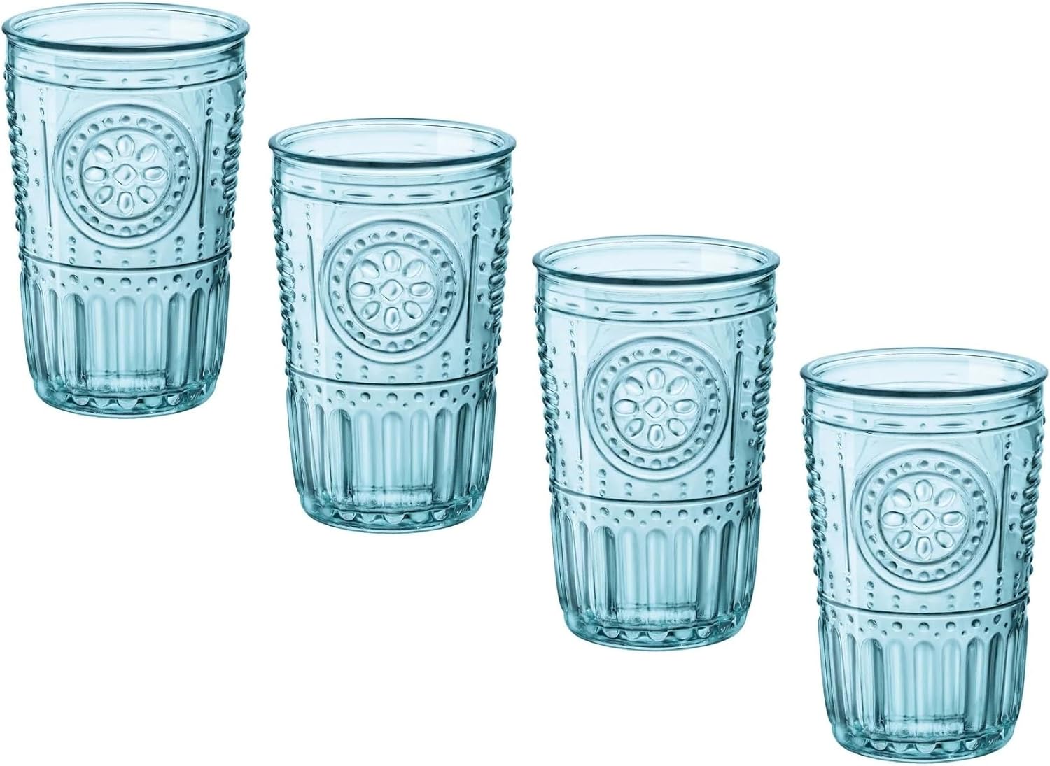 Bormioli Rocco Romantic 090789 Set of 4 Glasses, Light Blue, 34 cl